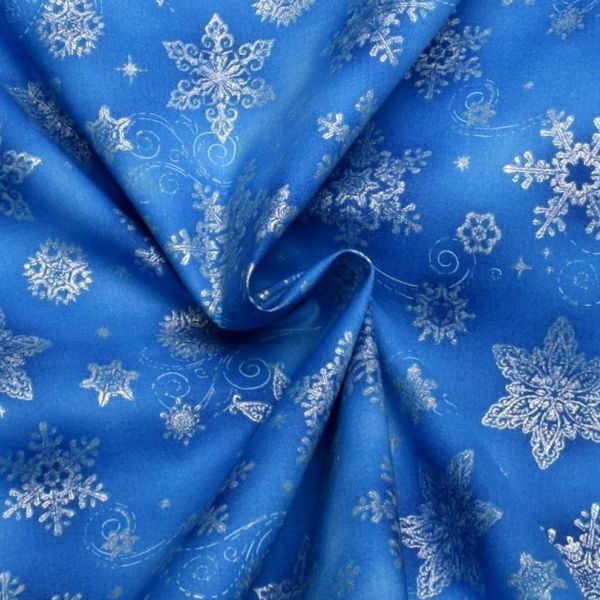 Bavlna modrá s vločkami z kolekce Holiday Flourish