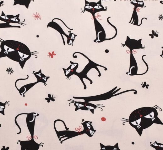 Bavlna smetanová s kočkami